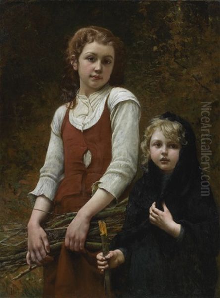 The Wood Gatherers Oil Painting by Francois Alfred Delobbe