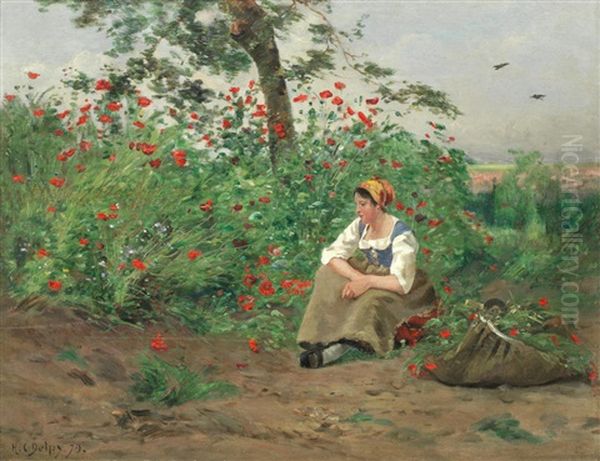 Among The Poppies Oil Painting by Hippolyte Camille Delpy