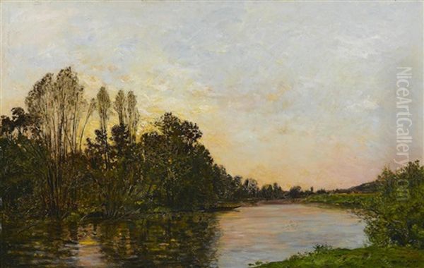 Soleil Couchant Pres Mantes Oil Painting by Hippolyte Camille Delpy