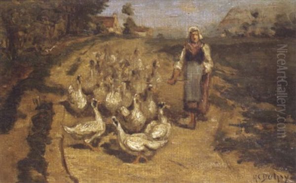 La Gardeuse D'oies Oil Painting by Hippolyte Camille Delpy