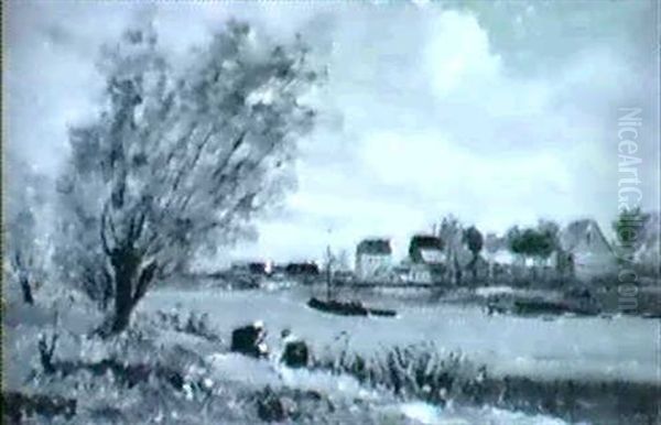 Les Lavandieres A La Riviere Oil Painting by Hippolyte Camille Delpy