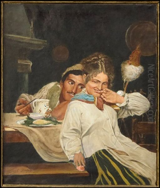 Flirting Oil Painting by Jose Denis Belgrano