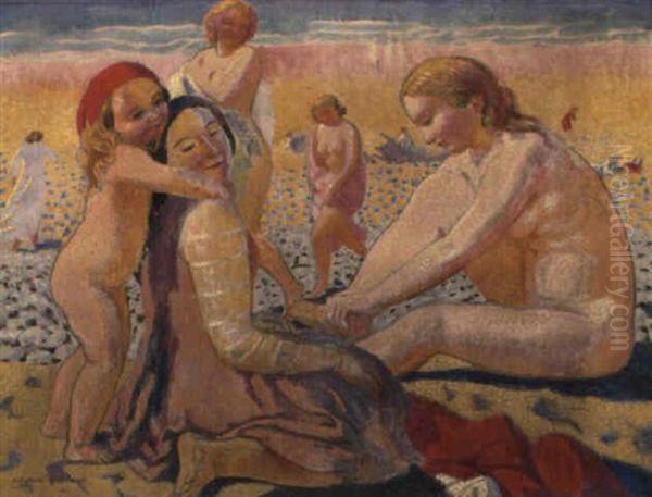 Plage, Enfant Au Bonnet Rouge Oil Painting by Maurice Denis
