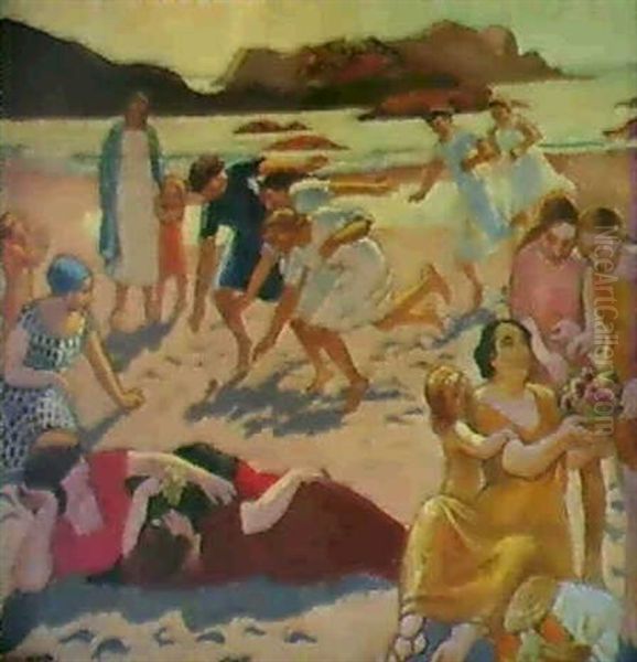Jeu De Balle Sur La Plage Oil Painting by Maurice Denis