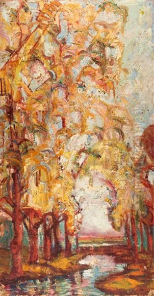 Red Trees Oil Painting by Vasili Ivanovich Denisov