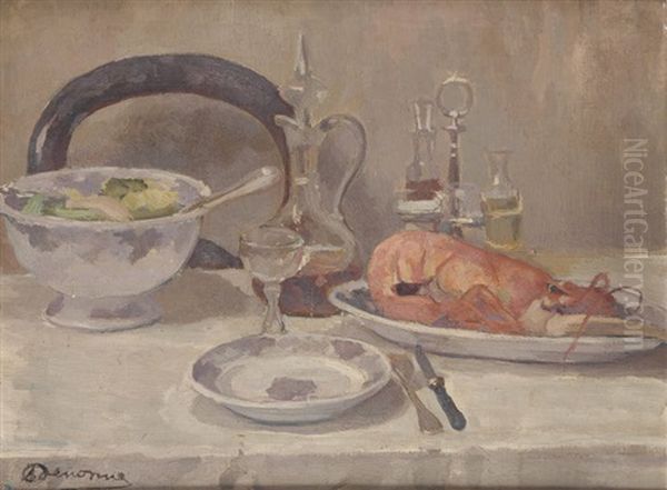 Nature Morte A La Langouste Oil Painting by Alexandre Denonne