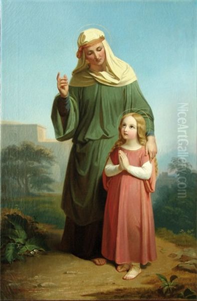 Heilige Frau Mit Madchen Oil Painting by Melchior Paul Von Deschwanden