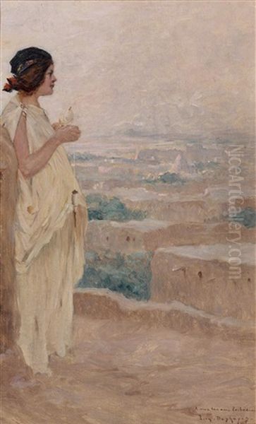 Fileuse A Bou-saada Oil Painting by Eugene F. A. Deshayes