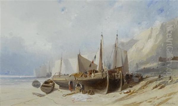 Kustenlandschaft Mit Fischerbooten Oil Painting by Eugene Deshayes