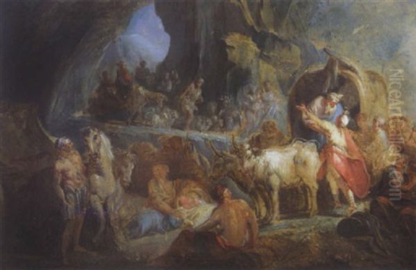 Scene Biblique (?) Oil Painting by Jean Baptiste Henri Deshays