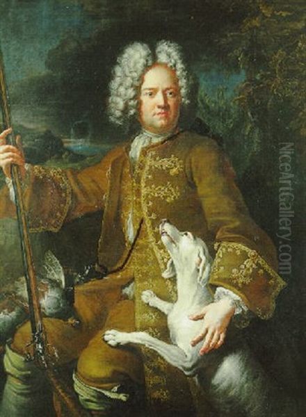 Portrait De (monsieur Paris?) Fermier General Du Dauphine, En Chasseur, Sur Fond De Paysage Oil Painting by Alexandre-Francois Desportes