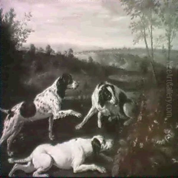 Dogs Stalking Partridges Oil Painting by Alexandre-Francois Desportes