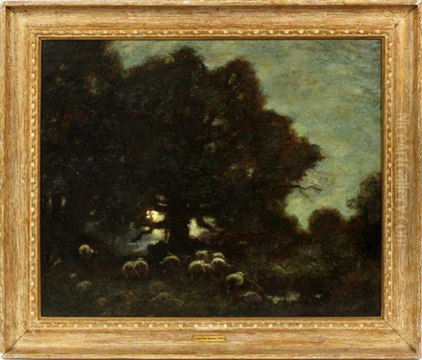 An End Of Day Pastoral Scene, Gathering Sheep Oil Painting by Louis Paul Dessar