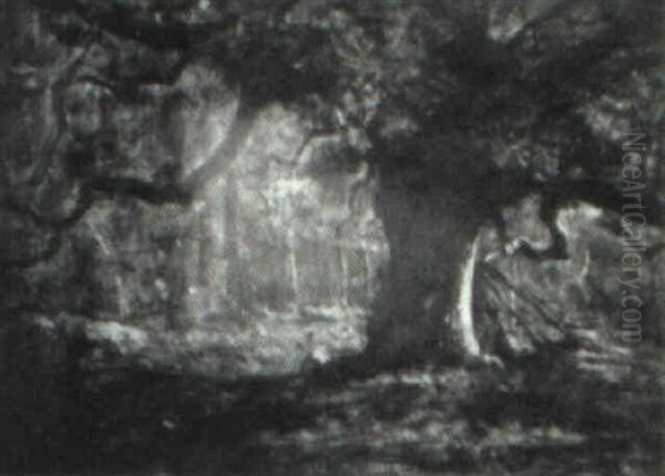 Oak Tree In A Forest Oil Painting by Louis Paul Dessar