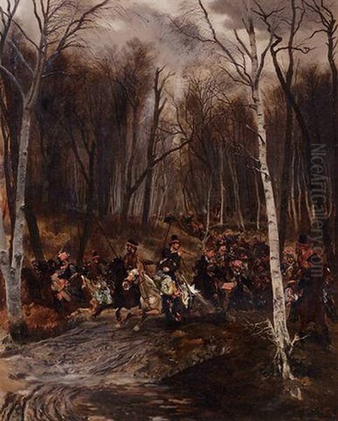 A Skirmish Between Cossacks And The Imperial Bodyguard Oil Painting by Edouard Jean Baptiste Detaille