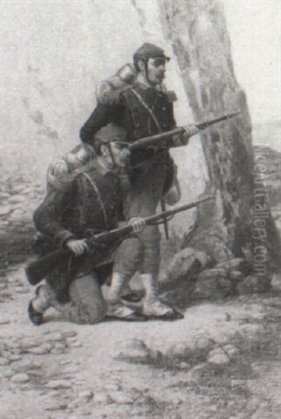Two French Soldiers Oil Painting by Edouard Jean Baptiste Detaille
