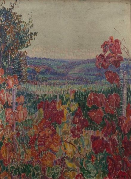 Les Vignes En Automne Dans Un Paysage Vallonne Oil Painting by Leon Detroy