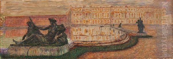 Le Chateau De Versailles Depuis Le Parterre D'eau Oil Painting by Leon Detroy