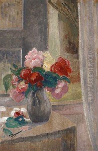 Fleurs Devant La Fenetre Oil Painting by Leon Detroy