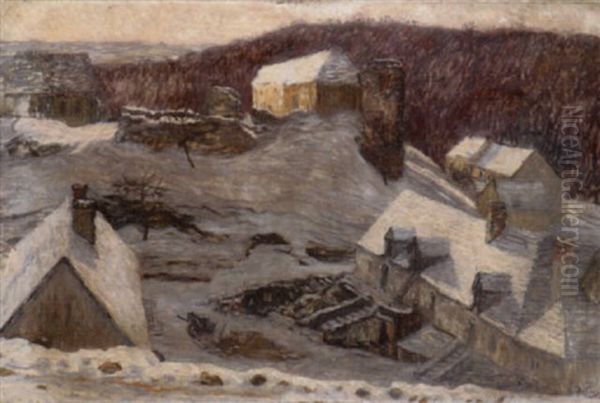 Le Village Sous La Neige Oil Painting by Leon Detroy