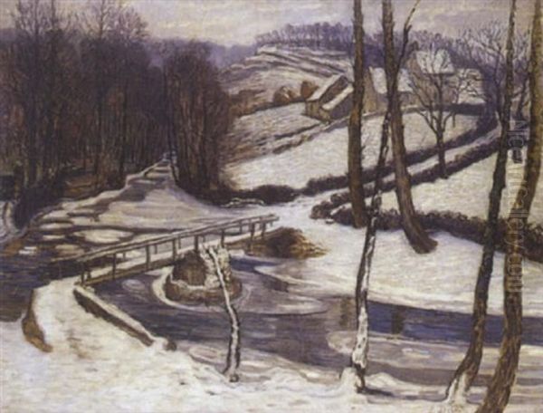 Village Sous La Neige Oil Painting by Leon Detroy