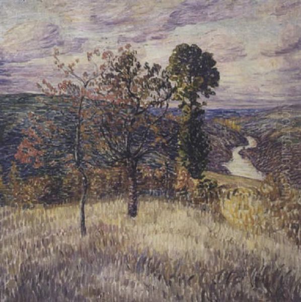 Paysage De Riviere Aux Grands Arbres Oil Painting by Leon Detroy