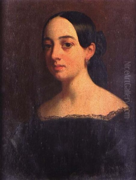 Portrait De Jeune Femme Oil Painting by Achille Jacques Jean Marie Deveria