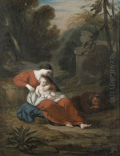Flucht Nach Agypten Oil Painting by Achille Jacques Jean Marie Deveria