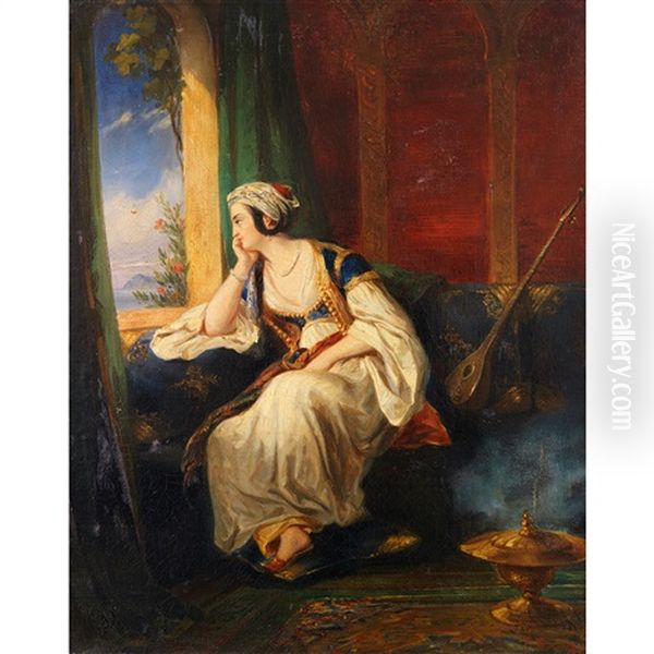 Jeune Turque Pensive Oil Painting by Eugene Deveria