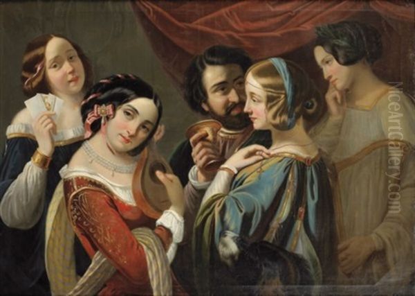 Interlude Musical Oil Painting by Eugene Francois Marie Joseph Deveria