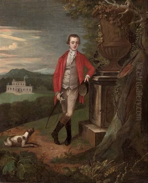 Portrait Of A Gentleman Standing In Hunting Pinks, A Riding Cap In His Left Hand And A Crop In His Right Oil Painting by Arthur Devis