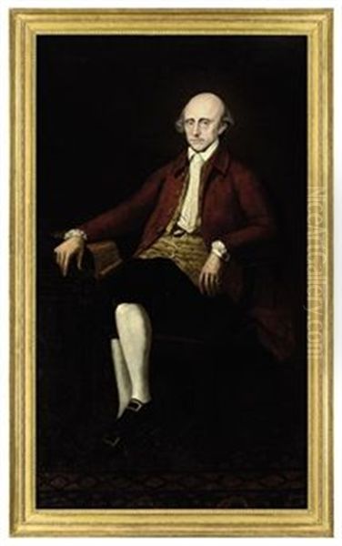Portrait Of Warren Hastings, Governor-general Of Bengal, Seated At A Table, In A Red Coat And Flower-patterned Waistcoat, With A Letter Oil Painting by Arthur William Devis