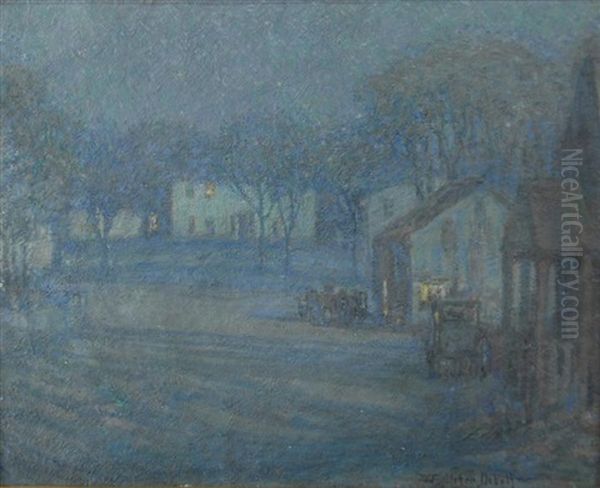 New England Village Moonlight Oil Painting by Frederik Usher Devoll