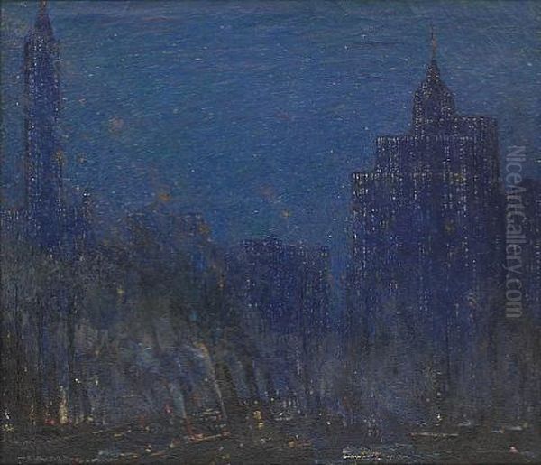 Nocturnal Cityscape Oil Painting by Frederik Usher Devoll