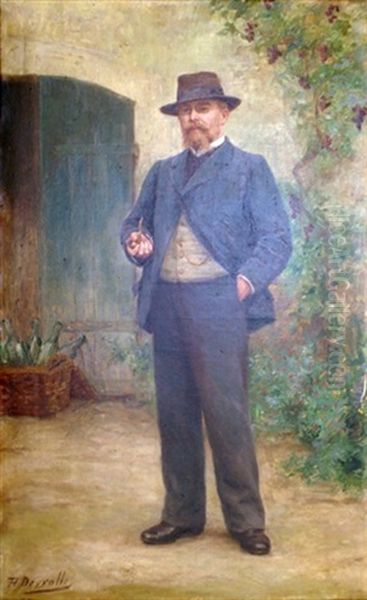 Portrait D'homme A La Pipe Oil Painting by Theophile-Louis Deyrolle