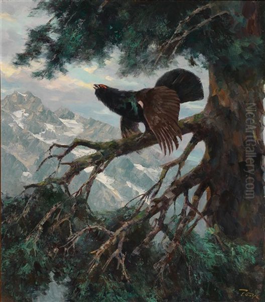 Capercaillie Displaying Oil Painting by Erich Dichtl