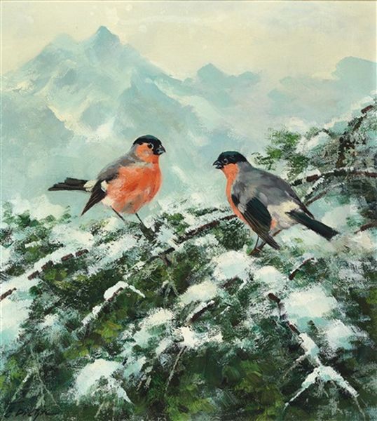 Zwei Gimpel Oil Painting by Erich Dichtl