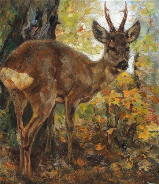 Roebuck Oil Painting by Erich Dichtl
