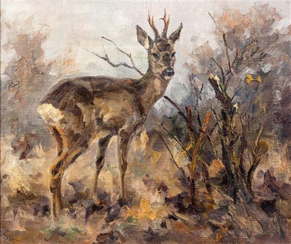 Rehbock In Landschaft Oil Painting by Erich Dichtl