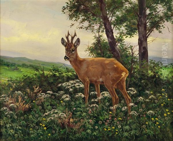 Reh Am Waldrand Oil Painting by Erich Dichtl