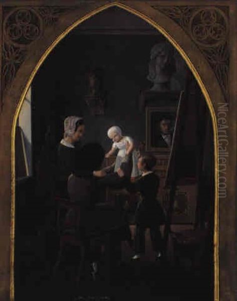 Der Maler Mit Seiner Familie Im Atelier Oil Painting by Jakob von Dieck
