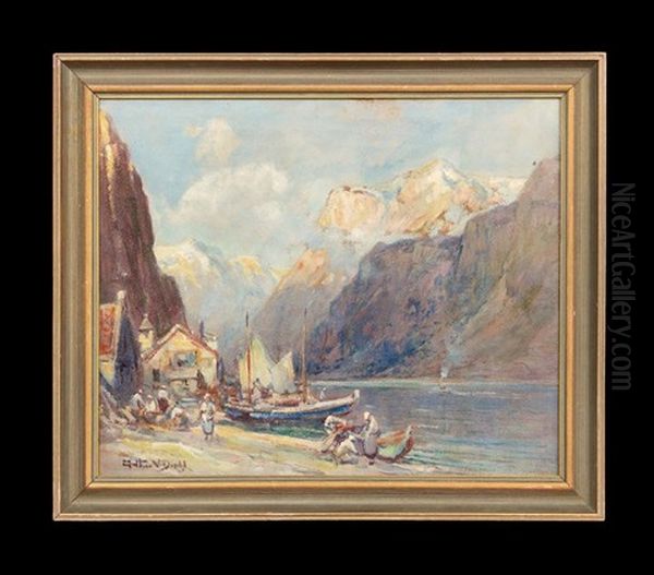 Norwegian Fjord Oil Painting by Arthur Vidal Diehl