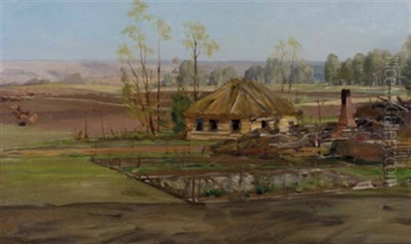 Strohgedecktes Haus Mit Gemusegarten Und Birkenhain Oil Painting by Michael Zeno Diemer