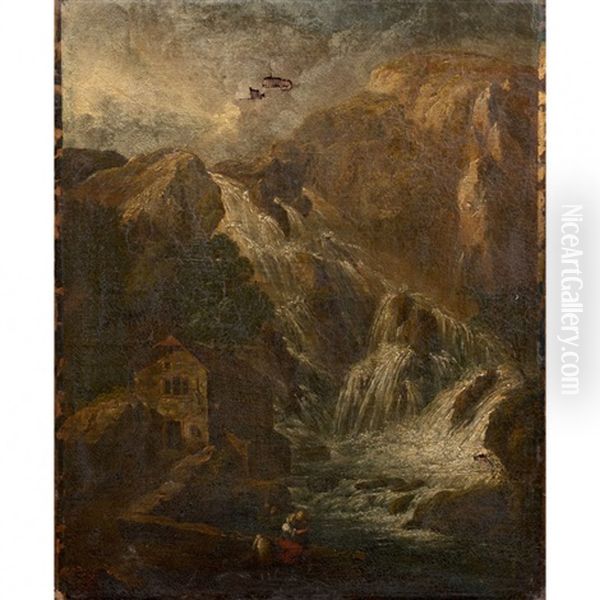 Paysage A La Cascade Oil Painting by Christian Wilhelm Ernst Dietrich