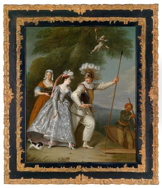 Portrat Eines Eleganten Herrn Als Pierrot In Einer Commedia Dell'arte-interpretation Des Raubes Der Schonen Helena Oil Painting by Christian Wilhelm Ernst Dietrich