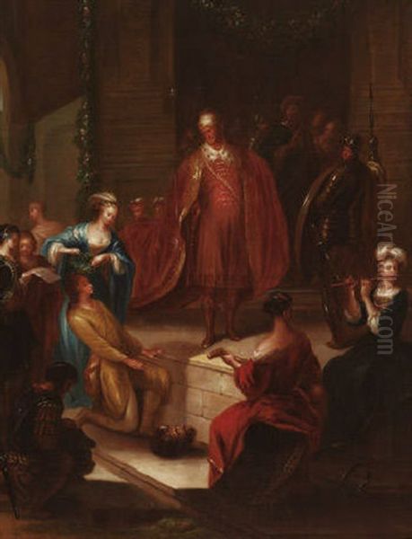 David Prasentiert Konig Saul Und Dessen Hofstaat Das Haupt Des Besiegten Goliath Oil Painting by Christian Wilhelm Ernst Dietrich