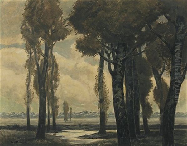 Pappeln Im Dachauer Moos Oil Painting by Ludwig Dill