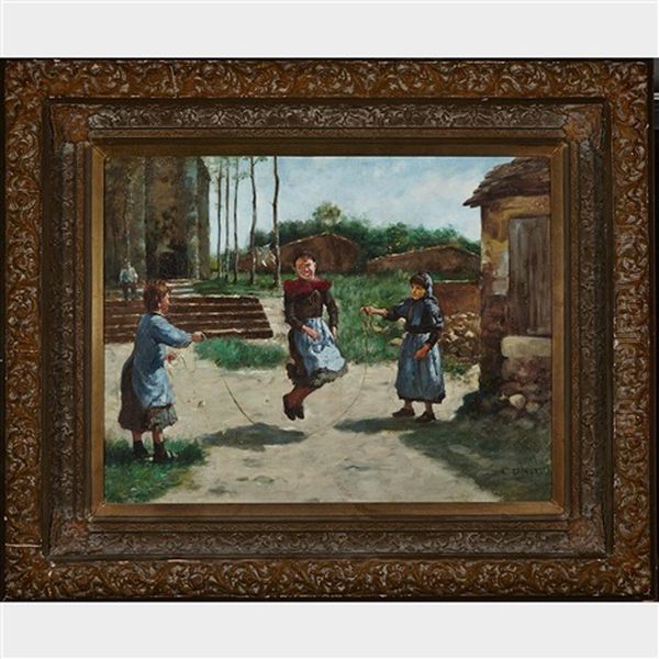 Young Girls Skipping With Rope Oil Painting by Alphonse Etienne Dinet