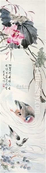 Mandarin Duck Oil Painting by  Ding Baoshu