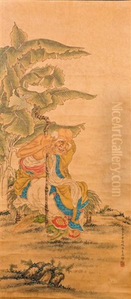 A Chinese Scroll Painting Of An Elder Guy, After Ding Guanpeng Oil Painting by  Ding Guanpeng
